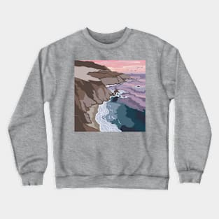 Sunrise Hill Ocean Simple Landscape Digital Illustration Crewneck Sweatshirt